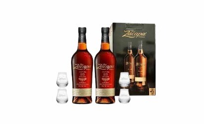 Box 2 bottiglie zacapa  23 anni solera gran reserva  + 4 bicchieri